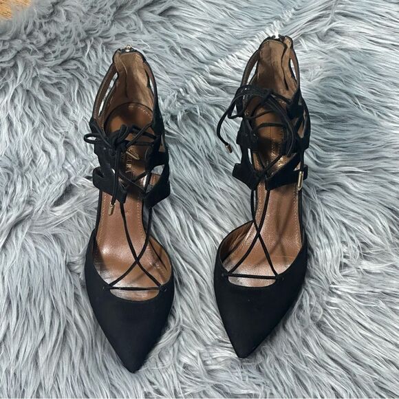 Aquazzura Black Lace-Up Stiletto Heels - Picture 2 of 11